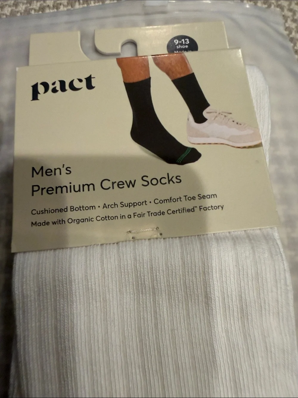 Pact Organic Cotton Blend Men's Crew Socks - White & Olive/Navy Stripes
